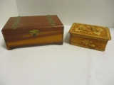 Carved Oak Leaf Design Lidded Box Made in Russia and Cedar Jewelry Box with