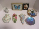 Butterfly Motif Wall Pockets, Pitcher, Plates and Framed Bubble Glass