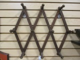 Vintage Wood Accordion Hat/Coat Rack with Brass Tips