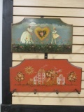 Signed and Dated Hand Painted Folk Art Coat/Hat Racks by Janet Kleman