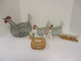 Wire Chicken Baskets, Chicken Creamer, Salt/Pepper Shakers, Wood Hamburger