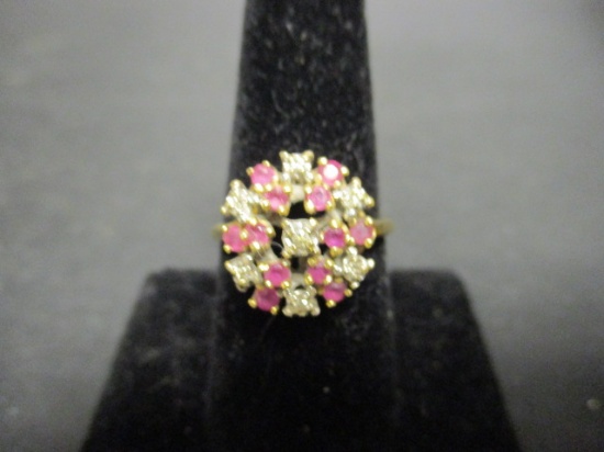 14k Gold Ruby & Diamond Cluster Ring