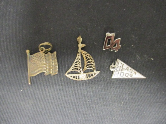 4 Sterling Silver Charms- Flag, Sailboat, 04 & Class of 2006