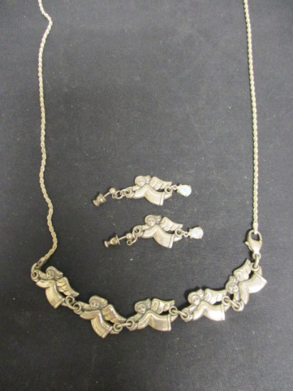 Sterling Silver 24" Angel Necklace & Earring Set