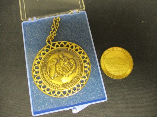 Bicentennial Medallion Necklace & Pickens County, SC Centennial Coin