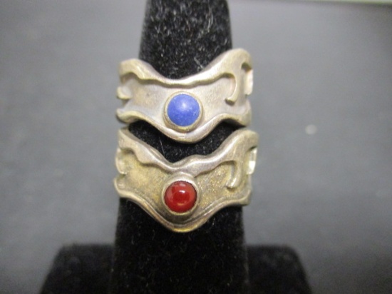 2 Sterling Silver Stackable Rings w/ Sapphire & Ruby Stones