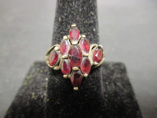 Sterling Silver Ring w/ Red Stones