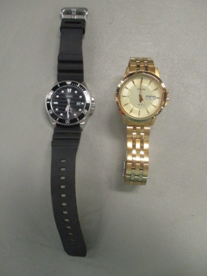 Men's Citizen WR 50 Gold Tone Watch and Casio Dive Style Watch
