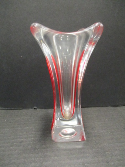 Art Glass Vase with Red Accents