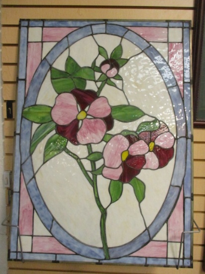Pansy Design Stained Glass Style Window Size Panel