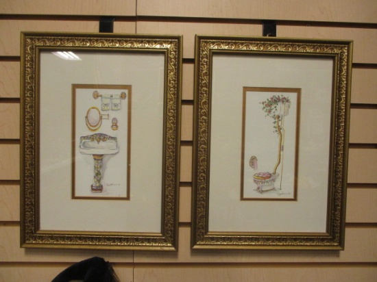 Pair of Framed and Matted Powder Room Prints