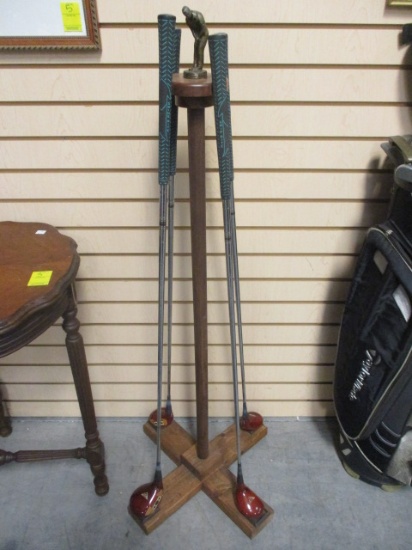 Hand Crafted Golf Driver Stand and Four MacGregor Woods