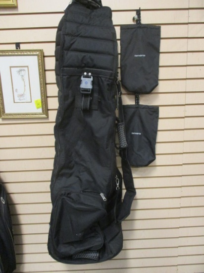 Black Samsonite Golf Club Bag Travel Case and Pair of Samsonite Cinch Bags