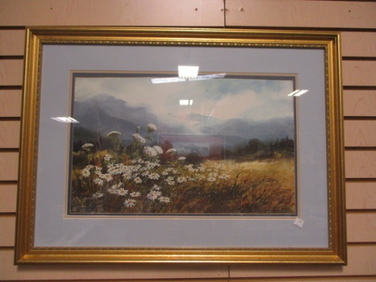 Framed and Matted Wildflower Landscape Print
