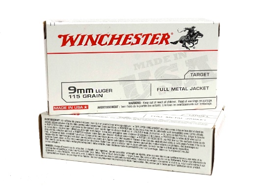 100rds. of Winchester Target 9mm Luger 115gr. FMJ Brass Case Ammunition