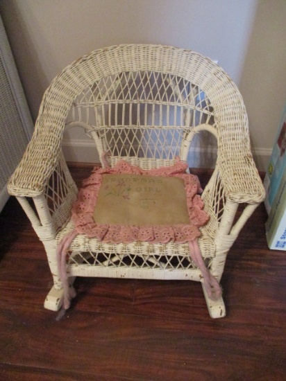 Vintage Child's White Wicker Rocker