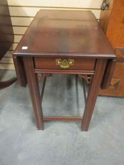 Drop-Leaf Side Table With Chippendale Legs.  Carved Fretwork.