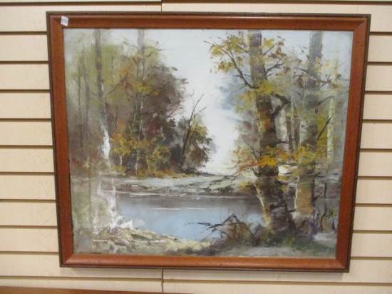 Framed Oil On Canvas Landscape.  No Signature