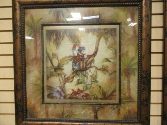 Framed Monkey Print With Palm Print Mat, Facing Right