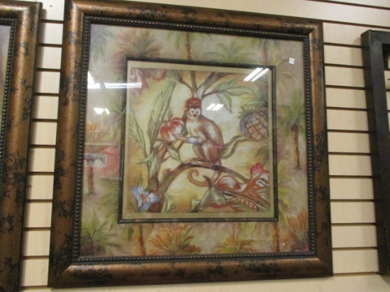 Framed Monkey Print With Palm Print Mat, Facing Left