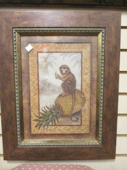 Framed Monkey Sitting On Pineapple Print