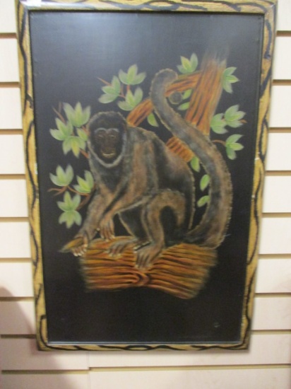 Painted Monkey On Framed Board