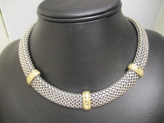 16" John Hardy Sterling Silver Necklace w/ 18k Gold Diamond Bands