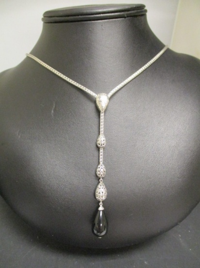 John Hardy Sterling Silver Necklace w/ Onyx Pear Shaped Beads & 18k Gold Accents