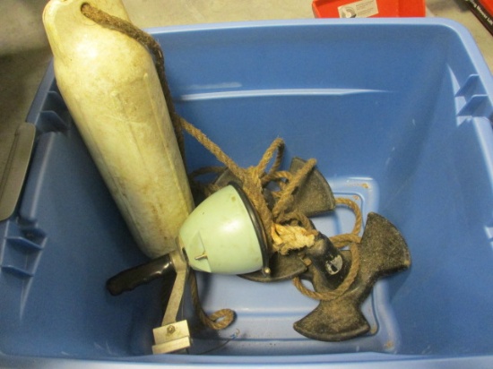 Two Plastic Coated 12lb. River Anchors, Attwood Fender-Mate Dock Bumper and