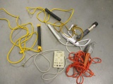 Two Work Lights on Extension Cords and Power Strips