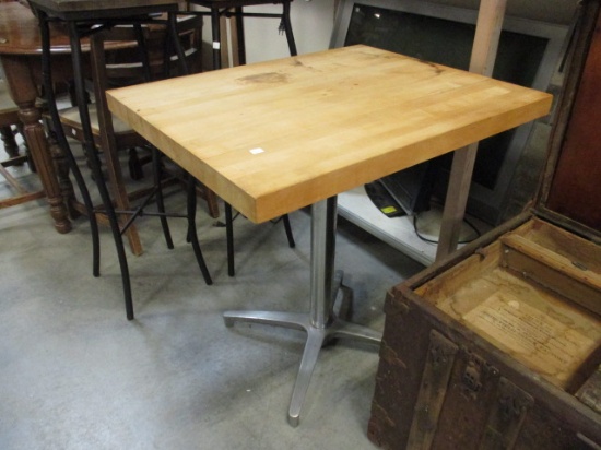 Maple Butcher Block Table with Chrome Pedestal Base
