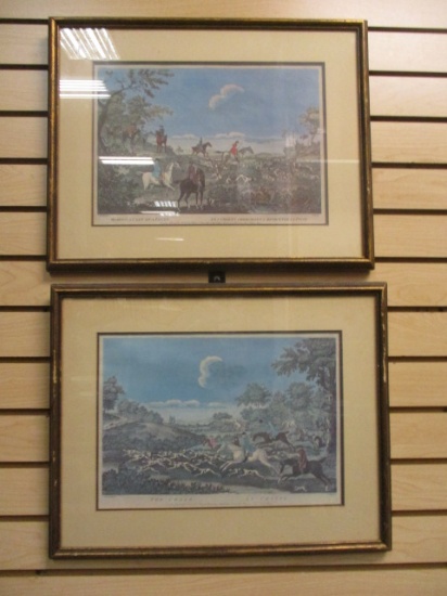 Two Framed and Matted Vintage Hunt Scene Lithograph Prints