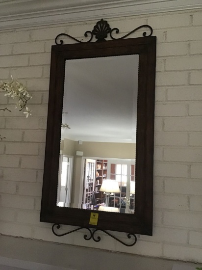 TIN FRAMED BEVELED MIRROR WITH METAL ACCENTS