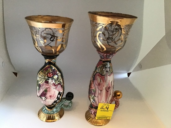 LANEY K. OXMAN PORCELAIN BASE WITH GOLD DECORATED GLASS