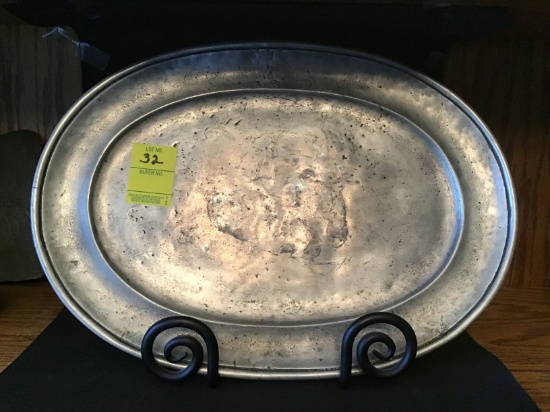 ANTIQUE PEWTER OVAL PLATTER, FRENCH MARKED ETAIN AND OTHER HALLMARKS