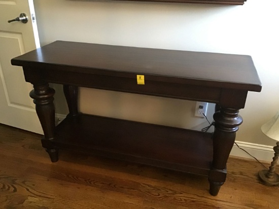 POTTERY BARN WOOD CONSOLE TABLE WITH BOTTOM SHELF