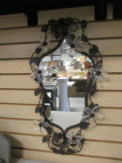 Pier 1 Metal Framed Mirror with Acrylic Flower Accents