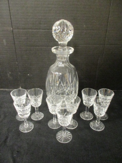 Waterford Crystal Decanter and Nine Waterford Cordials