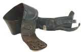 Antique Leather Double Buckle Belt with 2 Round Percussion-like Pockets