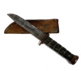 WWII US Fighting Combat Knife by PAL with Leather Sheath, both named to Vet