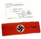 Original WWI German Nazi NSDAP Armband with Letter from French Prisoner in German Stalag 11