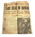 WWII Pearl Harbor Newspaper - 1500 DEAD IN HAWAII - Dec 8th  1941