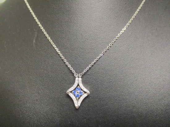 14k White Gold Diamond & Sapphire Necklace- Can be worn 2 different ways- See pictures