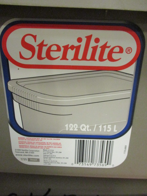 Three Sterilite 122 Quart Storage Totes With Lids
