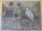 Heron and Elephants Painting on Four Hinged Wood Panels
