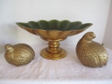 Pair of Ceramic Partridges and Pedestal Bowl