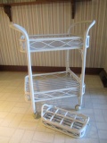 White Rattan Cart with Tray