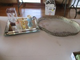 Two Mirrored Vanity Trays and Perfume Bottles
