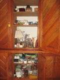 Contents of Two Cabinets - Puzzles, Games, Glasses, Cards, Lamp. Decorative Items