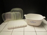 Corning Blue Corn Flower 2.5 Qt. Dish, Cooking Rack and Storage Lids